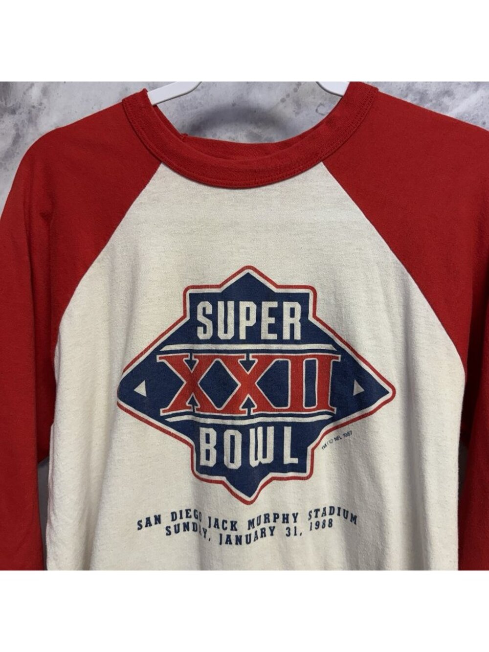 Vintage 80s Super Bowl XXII T Shirt Mens XL Trench 3/4 Sleeve
